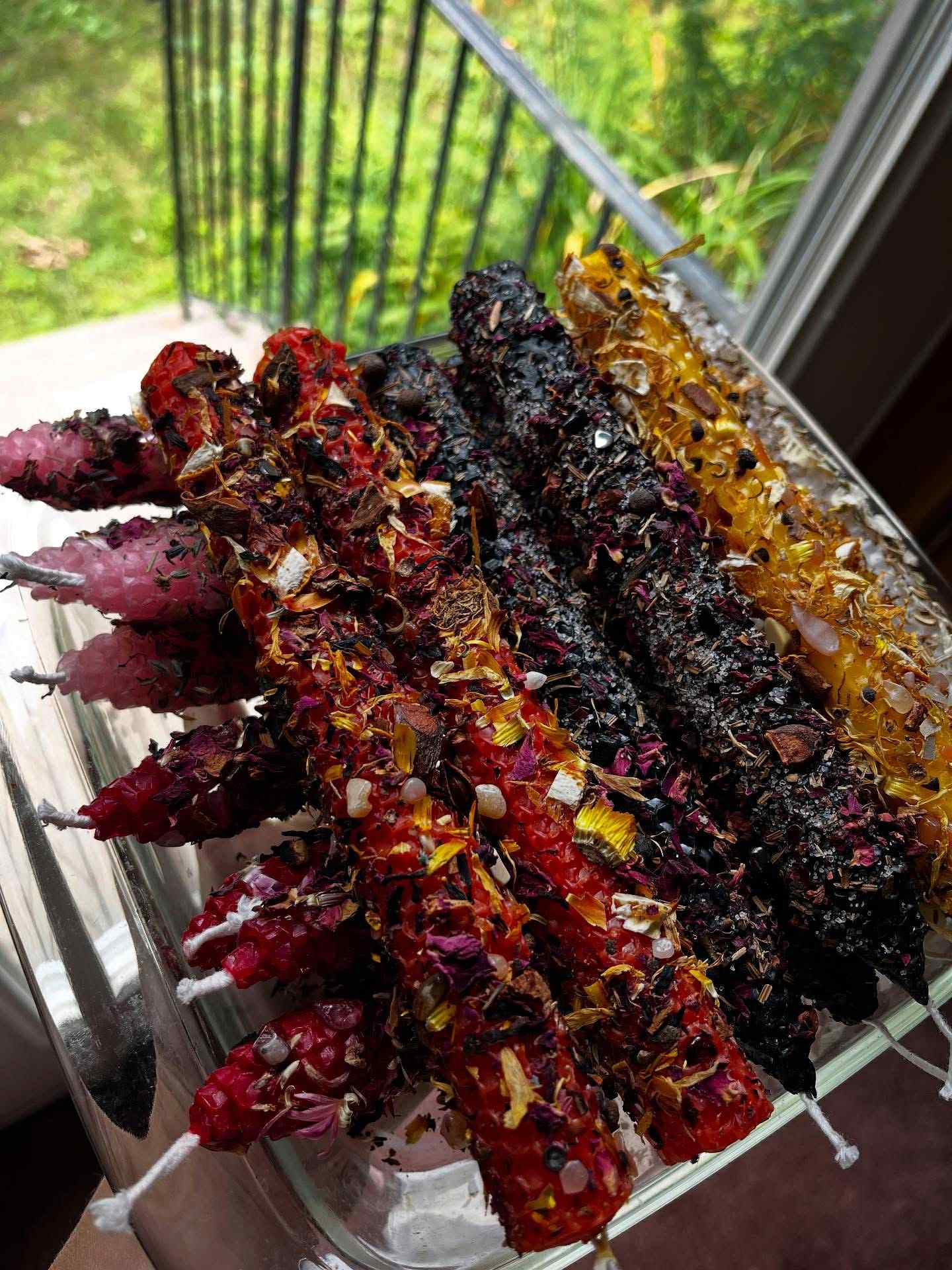 Hand Rolled Beeswax Tapers with Herbs, Florals and Intentions