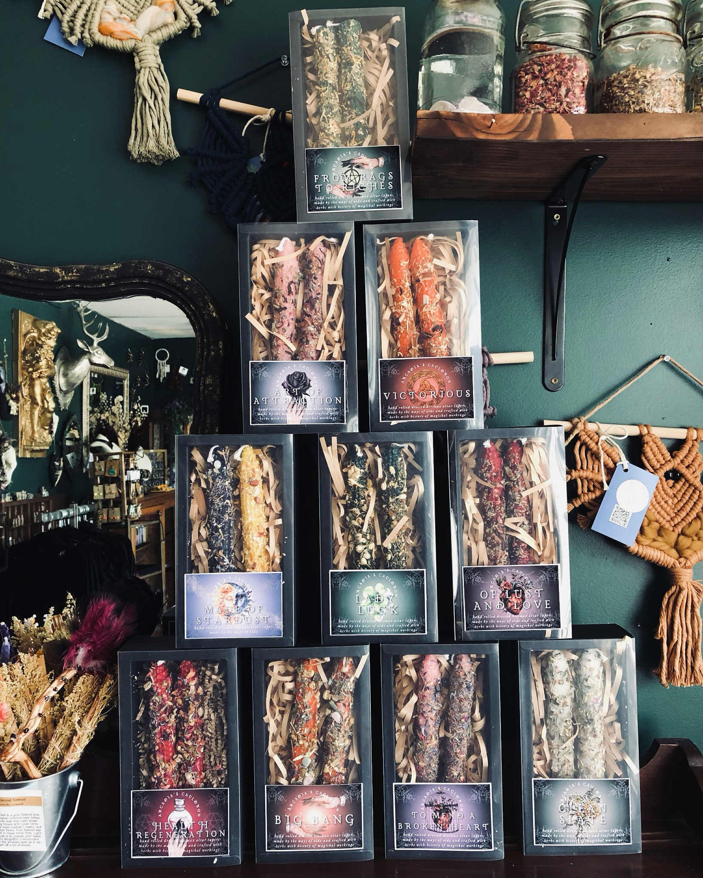 Hand Rolled Beeswax Tapers with Herbs, Florals and Intentions