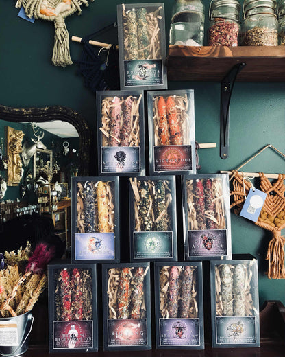 Hand Rolled Beeswax Tapers with Herbs, Florals and Intentions