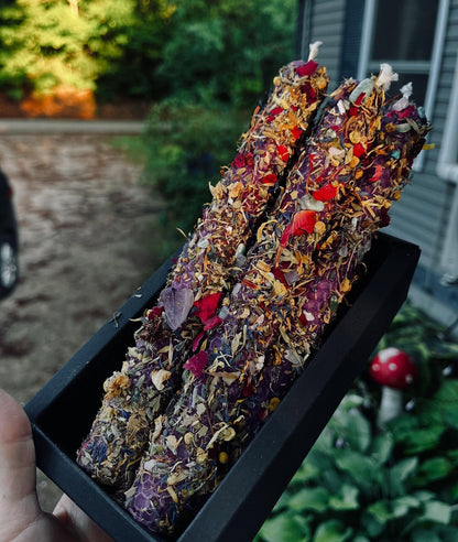 Hand Rolled Beeswax Tapers with Herbs, Florals and Intentions