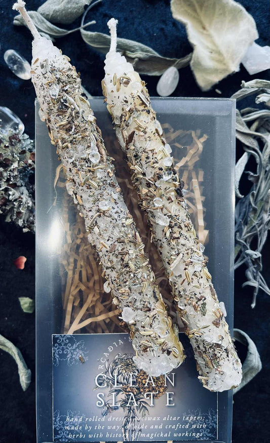 Hand Rolled Beeswax Tapers with Herbs, Florals and Intentions