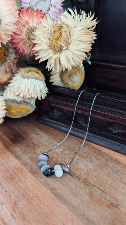 Everyday Charm- A Minimalist Necklace with Polished Semi-Precious Stone Chips