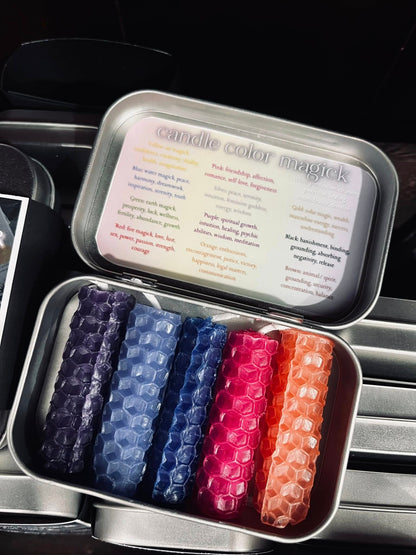 Wick and Wander Travel Tin of Hand Rolled Beeswax Candles