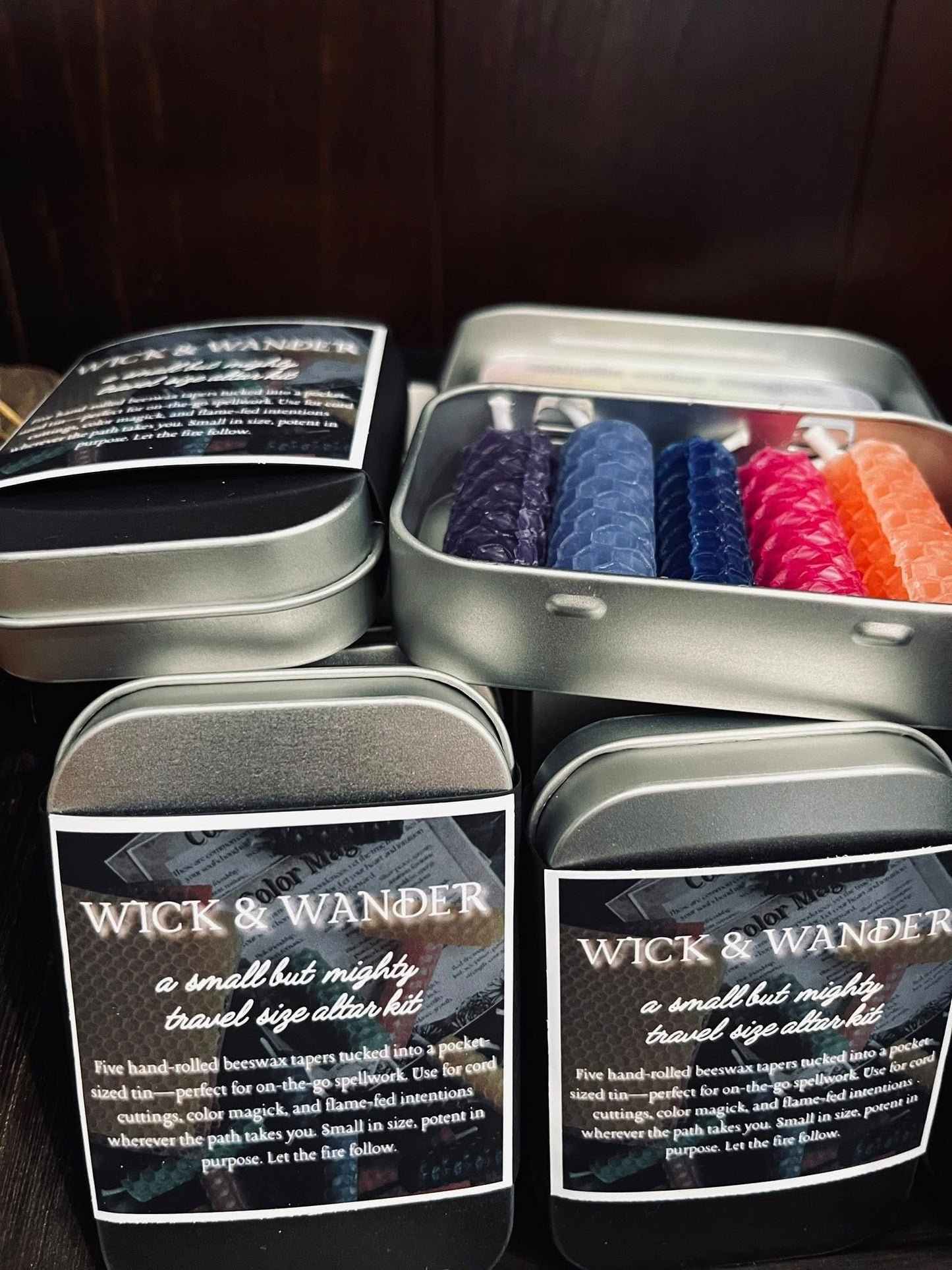 Wick and Wander Travel Tin of Hand Rolled Beeswax Candles